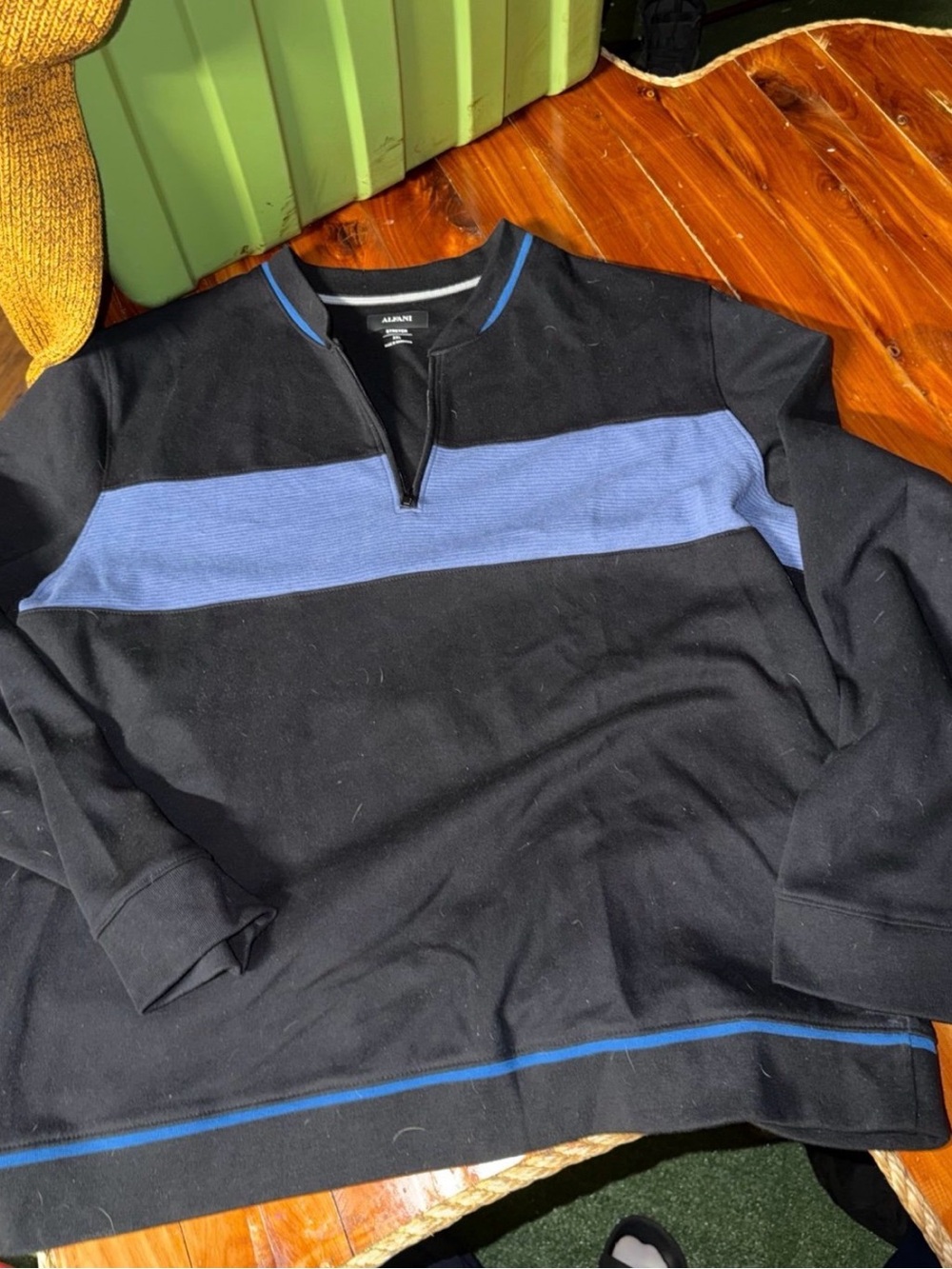 Alfani Black Pullover with Blue Chest Stripe